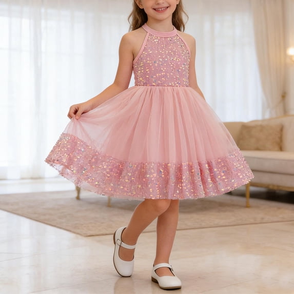 Amidoa Girls Summer Dresses Sleeveless A-Line Cute Dresses Midi Mesh Casual Sundress,Green Size 11