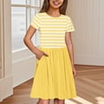 thumbnail image 1 of Amidoa Girls Summer Dresses Solid Color Short Sleeve A-Line Dresses Kids Casual With Pockets Sundress Yellow Size 8, 1 of 5