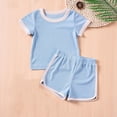 thumbnail image 1 of Amidoa Girls Summer Outfit Sets 2 Piece Cotton Graphic T-Shirt Tank Top and Shorts Set Kids Clothing Sets Light Blue Size 1T, 1 of 8
