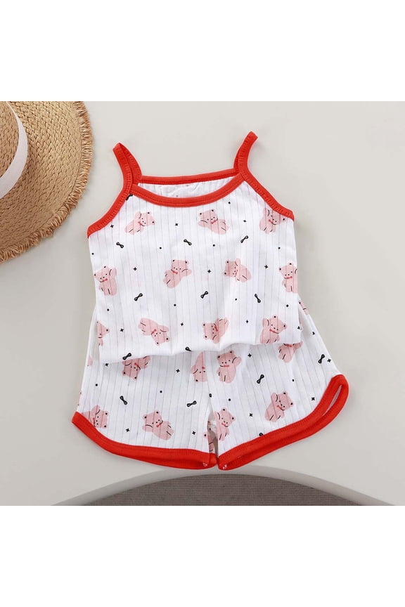 Girls Summer Outfit Sets 2 Piece Cotton Graphic T-Shirt Tank Top and Shorts Set Kids Clothing Sets Multicolor Size 1T