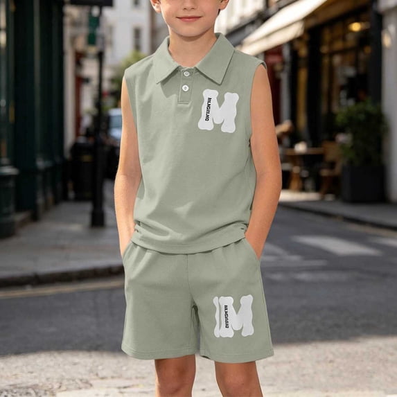 Amidoa Girls Summer Outfit Sets 2 Piece Ruffle Sleeve T-Shirt Short Sleeve and Shorts Set Kids Clothing Sets Green Size 12