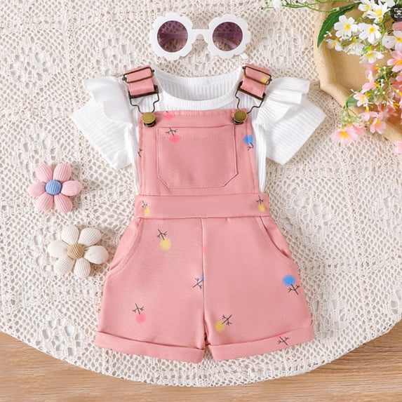 Amidoa Girls Summer Outfit Sets 2 Piece T-Shirt Cotton Short Sleeve and Shorts Set Kids Clothing Sets Pink Size 6 Months