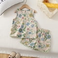 thumbnail image 1 of Amidoa Girls Summer Outfit Sets 2 Piece T-Shirt Graphic Ruffle Sleeve Tank Top and Shorts Set Kids Clothing Sets Beige Size 6, 1 of 7