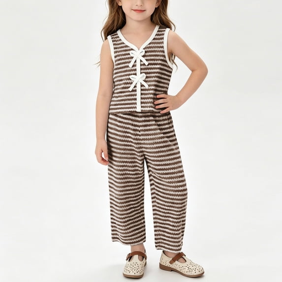 Amidoa Girls Summer Outfit Sets 2 Piece T-Shirt Tank Top and Casual Pants Set Kids Clothing Sets Brown Size 3T