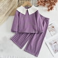 thumbnail image 1 of Amidoa Girls Summer Outfits 2 Piece Long Sleeve Cute T Shirt Top and Casual Pants Kids Clothing Sets,Purple Size 6, 1 of 1