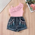thumbnail image 1 of Amidoa Girls Summer Outfits 2 Piece Print Cute Short Sleeve Tank Top and Casual Shorts Kids Clothing Sets Pink Size 6, 1 of 6