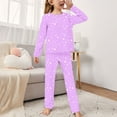 thumbnail image 1 of Amidoa Girls Summer Outfits 2 Piece Print Cute T Shirt Long Sleeve Top and Casual Pants Kids Clothing Sets Purple Size 3, 1 of 1