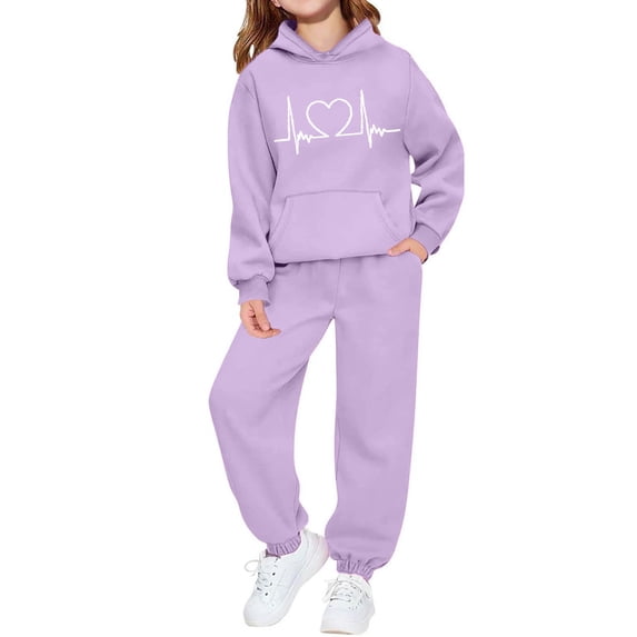 Amidoa Girls Summer Outfits 2 Piece Print Solid Color T Shirt Cute Long Sleeve Top and Casual Pants Kids Clothing Sets,Purple Size 3