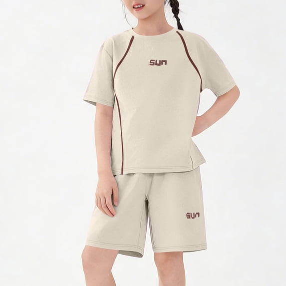 Amidoa Girls Summer Outfits Short Sleeves T-Shirts and Kids Summer Casual Short Clothing Set White Size 9