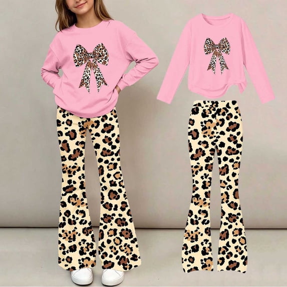 Amidoa Girls Sweatsuits 2pcs Sets Casual Fall Winter Clothes Cute Fleece Floral Print Sweatshirt and Slightly Flared Sweatpants Back to School Outfits Pink Size 11-12 Years