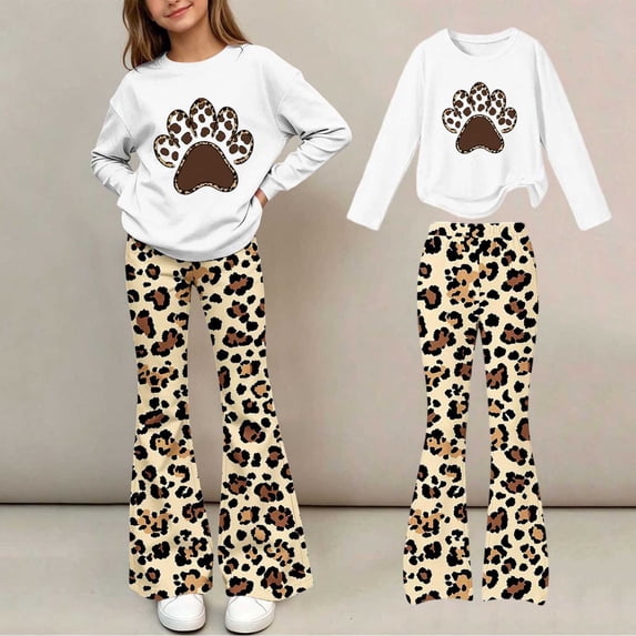 Amidoa Girls Sweatsuits 2pcs Sets Fall Winter Clothes Sweatshirt and Slightly Flared Sweatpants Back to School Outfits White Size 7-8 Years