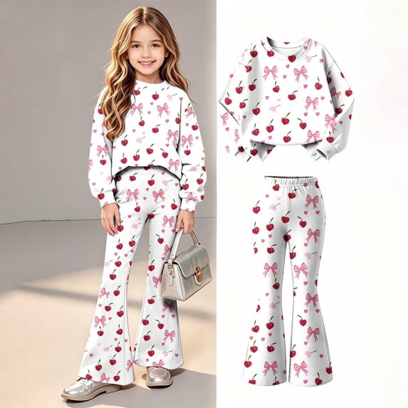 Amidoa Girls Sweatsuits 2pcs Sets Floral Print Fall Winter Clothes Casual Cute Sweatshirt and Sweatpants Back to School Outfits Size 5-6 Years