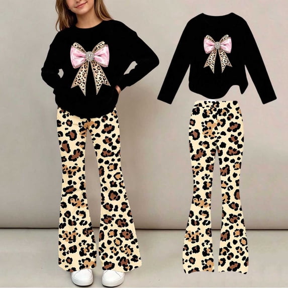 Amidoa Girls Sweatsuits 2pcs Sets Floral Print Fall Winter Clothes Cute Casual Fleece Sweatshirt and Slightly Flared Sweatpants Back to School Outfits Black Size 14-15 Years
