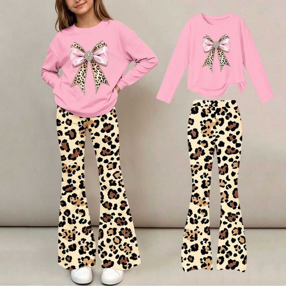 Amidoa Girls Sweatsuits 2pcs Sets Floral Print Fall Winter Clothes Cute Casual Fleece Sweatshirt and Slightly Flared Sweatpants Back to School Outfits Pink Size 11-12 Years