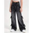 thumbnail image 1 of Amidoa Girls Wide Leg Denim Pants Baggy Elastic Waist Jeans Black Size 6-7Years, 1 of 8