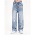thumbnail image 1 of Amidoa Girls Wide Leg Denim Pants Baggy Elastic Waist Jeans Light Blue Size 11-12Years, 1 of 10