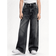 thumbnail image 1 of Amidoa Girls Wide Leg Denim Pants Baggy Elastic Waist Jeans Navy Size 10, 1 of 8