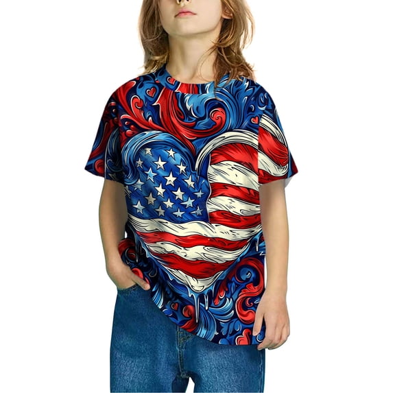 Amidoa Graphic Girls Short Sleeve Cute Crewneck Cotton Casual Summer Top Multicolor,130