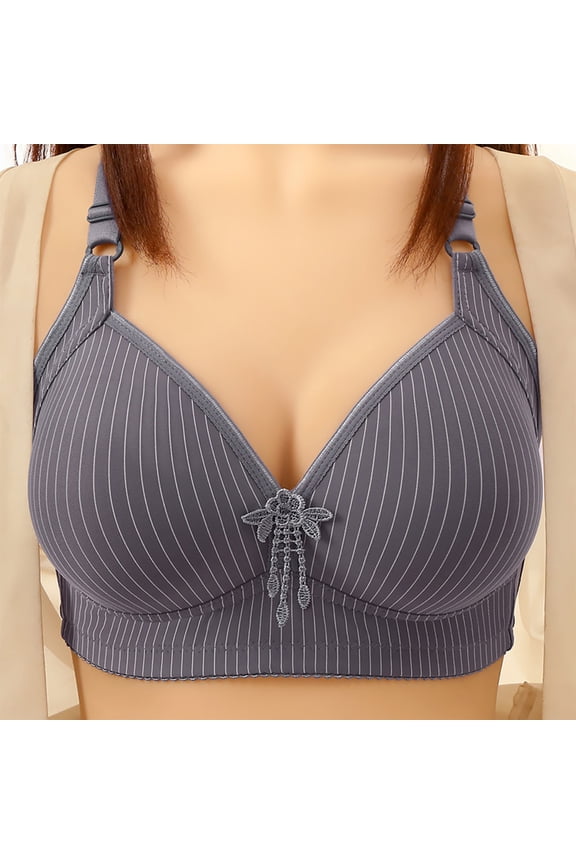Gray Bras for Older Women Large Bust Push-up Wire-Free Full-Figure Striped Bra Brasiers Women S(38/85)