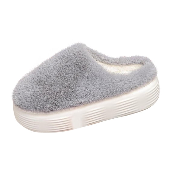 Amidoa Gray Slipper Shoes for Women Bedroom Fuzzy House Winter Home Memory Foam Warm Slippers Mules for Women 2025 38