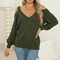 thumbnail image 1 of Amidoa Green Sweater Tops for Women Off the Shoulder V-Neck Long Sleeve Lightweight Heart Knit Sweaters for Women L, 1 of 4