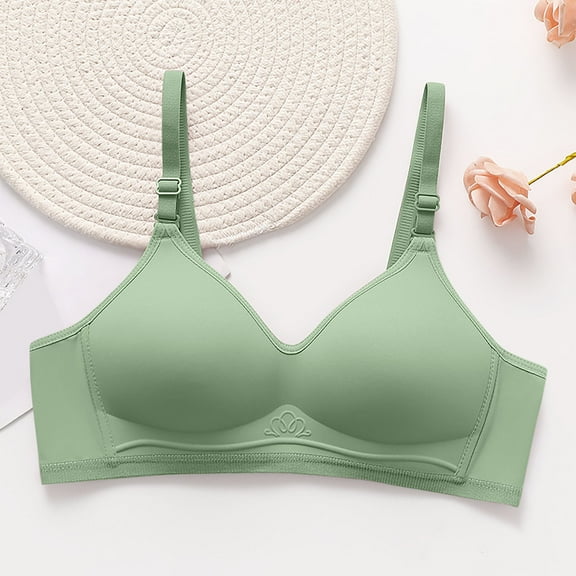 Amidoa Green Womens Bras Wire-Free Smoothing Seamless Solid Bra Lingerie for Women L