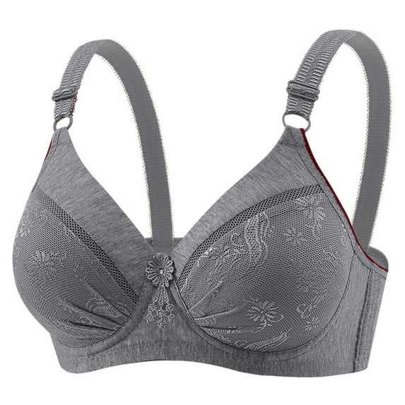 Amidoa High Support Bras for Older Women Cotton Gray No Underwire Embroidered Bra Women Lingerie 38/85