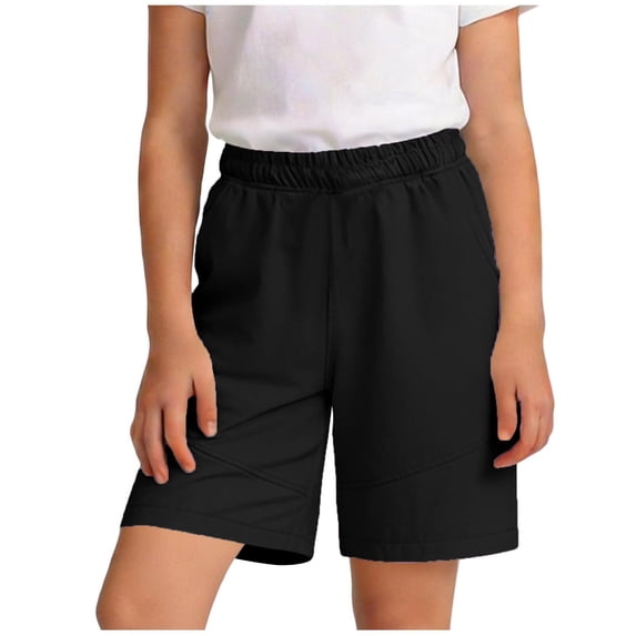Amidoa High Waisted Girl Shorts With Pockets Elastic Waist Wide Leg Casual Baggy Summer Shorts,Black,4-5 Years