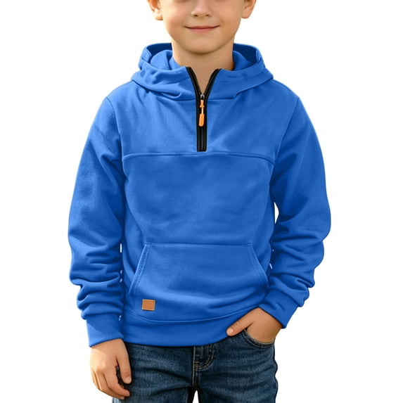 Amidoa Hoodies for Boys Zip Fleece Hooded Sweatshirt Long Sleeve Kids Fashion Hoodie Fall Winter Clothes Blue Size 6-7 Years