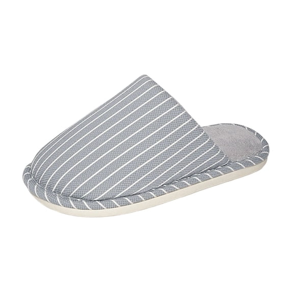 Amidoa House Slippers Women Indoor Gray Furry Striped Bedroom Fleece Lined Casual Slippers Womens Flip Flops 42