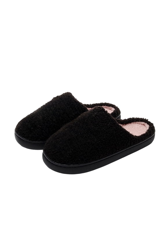 House Woman Slippers Furry Black Indoor Memory Foam Warm Winter Bedroom Shoes Womens Flip Flops 36