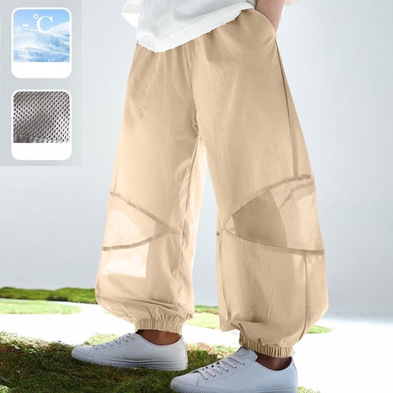 Amidoa Kids' Breathable Quick Dry Elastic Waist Loose Anti-Mosquito Pants Casual Pants Khaki 9 Years