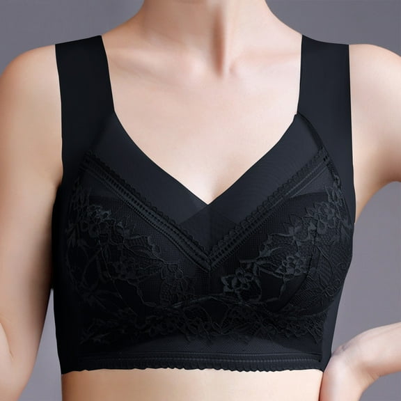 Amidoa Lace Bras for Older Women No Wire Full Coverage Black Large Bust Bandeau Lingerie for Women XXXL