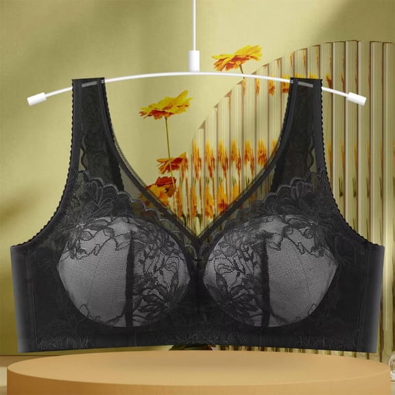 Amidoa Lace Bras for Women Wire-Free Black Full-Figure Embroidered Brasiers Brasiers Women XXXL