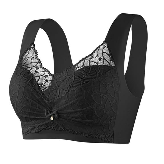 Amidoa Lace Womens Bras Black Plus Size No Underwire Solid Wide Straps Bralette Brasiers Women L