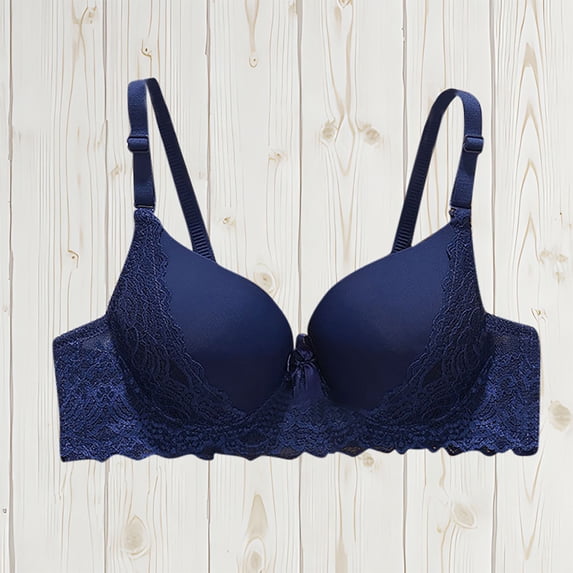 Amidoa Lace Womens Bras Blue Push-up Underwire Embroidered Bras Brasieres for Womens S