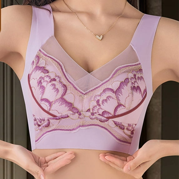 Amidoa Lace Womens Bras Front Cross Full Coverage Pink Large Bust Brasiers Lingerie for Women XXL