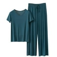 thumbnail image 1 of Amidoa Ladies Pajamas Sets Green V-Neck Wide-Leg Pants Plus Size Drawstring Sweatsuit Track Suits for Women Set L, 1 of 3