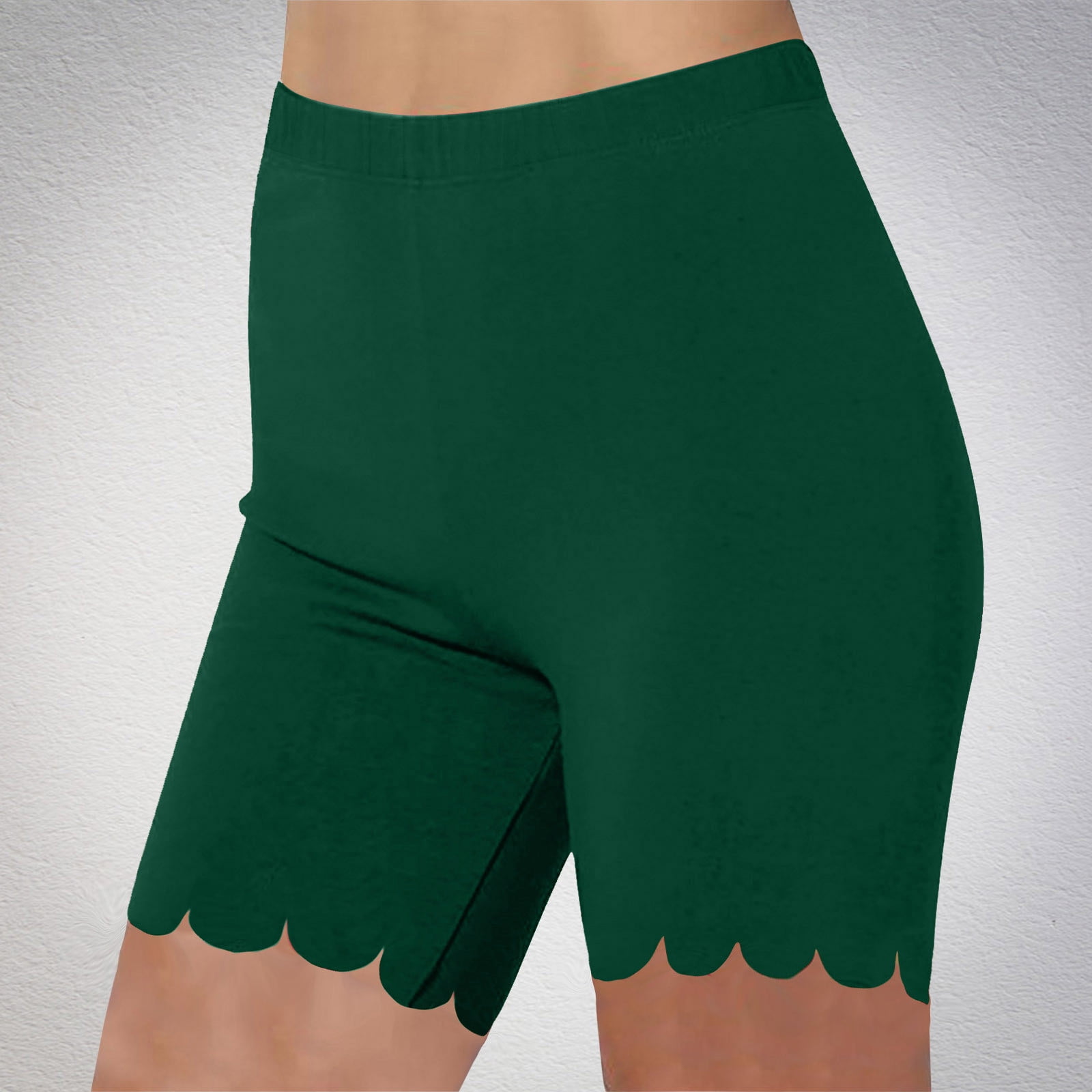 Amidoa Ladies Shorts and Capris High Rise Yoga Ruffle Trim Slim Fit