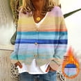 thumbnail image 1 of Amidoa Light Blue Cardigans for Women Long Sleeve Button up Plus Size Fleece Striped Cardigans Womens Cardigan Sweater L, 1 of 5
