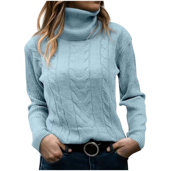 Amidoa Light Blue Sweater Tops for Women Long Sleeve Lightweight Turtleneck Casual Knit Sweaters Womens Cardigans S