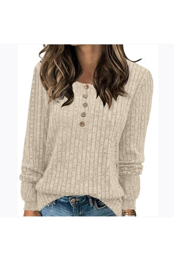Lightweight Women Sweater Casual Long Sleeve Beige Solid Crew Neck Buttons Sweaters Cardigans for Women Trendy XL