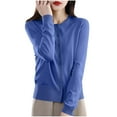thumbnail image 1 of Amidoa Lightweight Womens Coats Fall Open Front Knit Blue Cardigan Solid Long Sleeve Button up Sweater Women Jacket L, 1 of 3