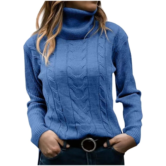 Amidoa Lightweight Womens Sweaters Long Sleeve Blue Turtleneck Knit Casual Solid Sweaters Womens Cardigans S
