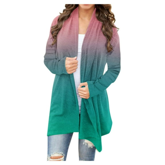 Amidoa Long Sleeve Cardigans for Women Green Dressy Open Front Long Gradient Color Warm Cardigans Womens Sweaters L