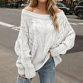 thumbnail image 1 of Amidoa Long Sleeve Sweater Tops for Women Oversized White Off the Shoulder Cutout Cable Knit Sweaters Womens Sweaters M, 1 of 7