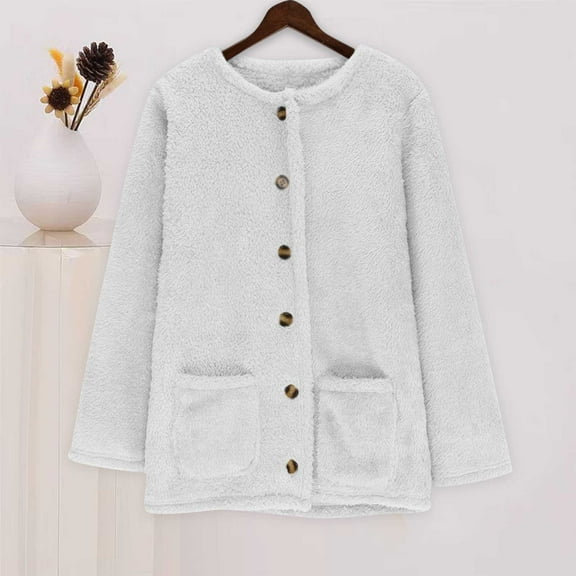 Amidoa Long Sleeve Sweater Tops for Women White Fleece Cardigan Winter Button up Cozy Cardigans Women's Cardigans XXL