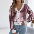thumbnail image 1 of Amidoa Long Sleeve Sweaters for Women Button up Red Cardigan V-Neck Striped Crop Cardigans Womens Sweaters Cardigan M, 1 of 8