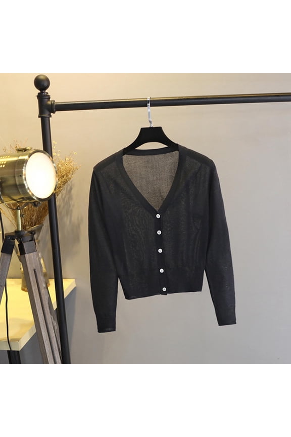 Long Sleeve Sweaters for Women Cardigan Button up Black Cozy Light Solid Cardigans Womens Cardigan Sweaters L