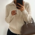 thumbnail image 1 of Amidoa Long Sleeve Women Sweater Beige Cable Knit Zip-up Solid Warm Chunky Sweaters Women's Cardigans/Sweaters Free Size, 1 of 7